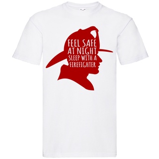 ผ้าฝ้ายคอกลมเสื้อยืด ผ้าฝ้าย พิมพ์ลาย Feel Safe At Night Sleep With Firefighter สวมใส่สบายfrom S-4XL