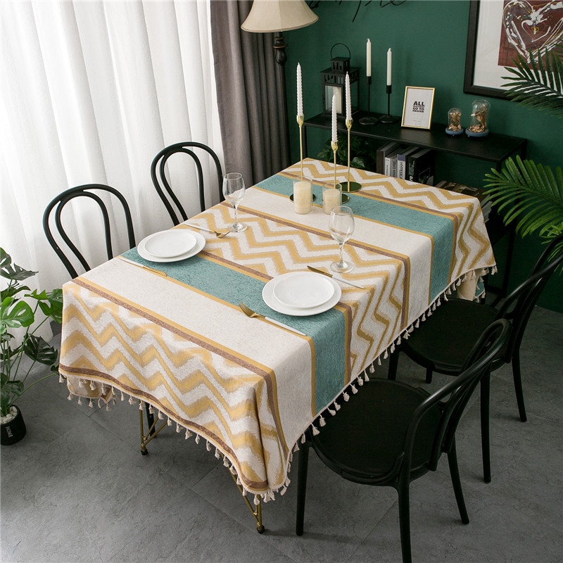 Nordic Chenille Jacquard Tassels Tablecloth Suede Polyester Table Cloth ...