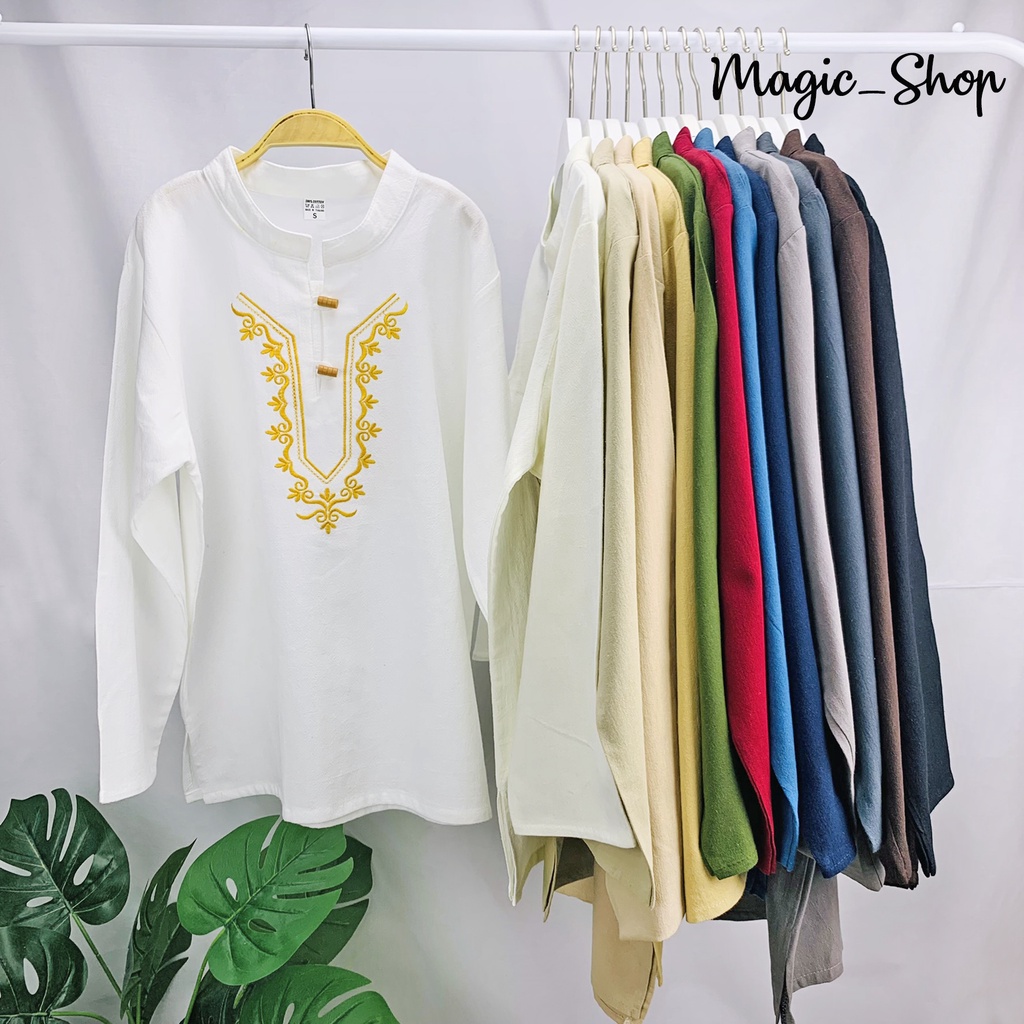 T&P เสื้อหม่องวินเทจ (แขนยาว สุ่มคละลายปัก) เสื้อคอจีนปักลาย สไตล์พื้นเมือง