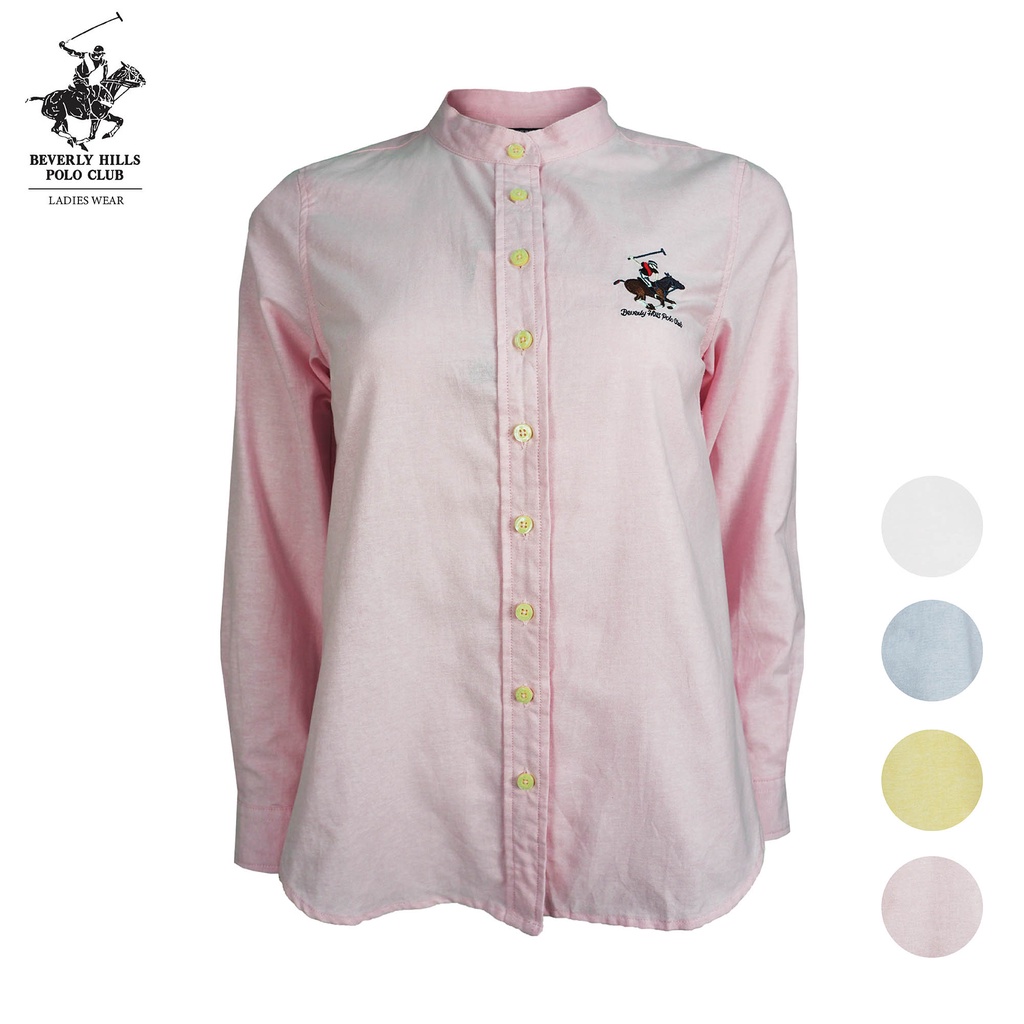BHPC BHS01401 ผู้หญิงผ้าฝ้ายทอแขนยาว | Mandarin Collar Straight Fit Pony Logo S-2XL