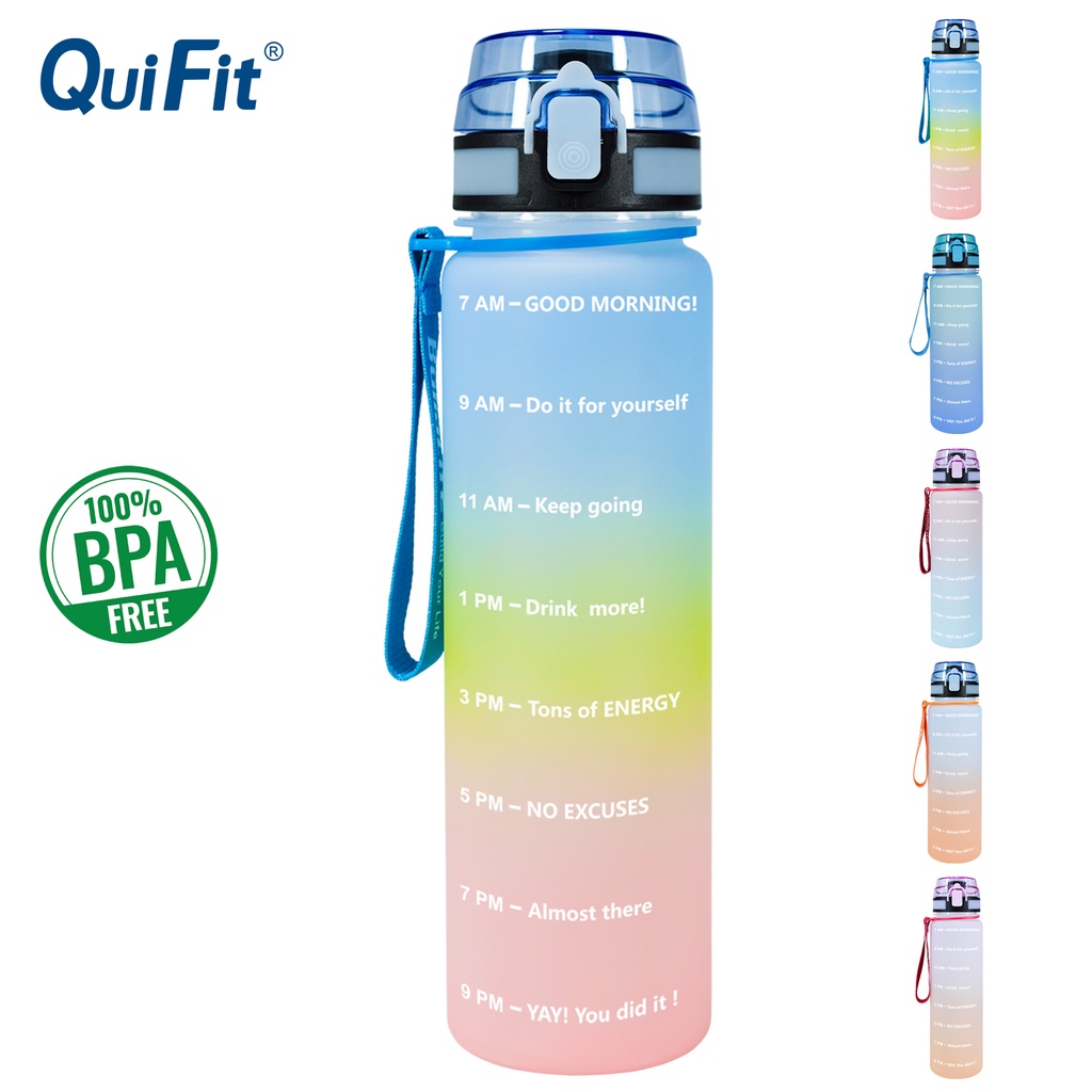 Quifit ขวดน้ํา Tritan 1 ลิตร 32 ออนซ์ ไร้ BPA พกพาง่าย สําหรับเล่นกีฬา ยิม กลางแจ้ง