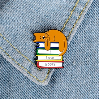 Books Lovers Enamel Pins and Brooches Cartoon Dog Cat Animal Reading Bookworm Badges Alloy Pin Denim Shirt Jewelry Gift