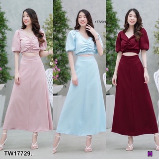 PE17729 Set 2ชิ้น เสื้อครอปเอวจั้มรูดย่น