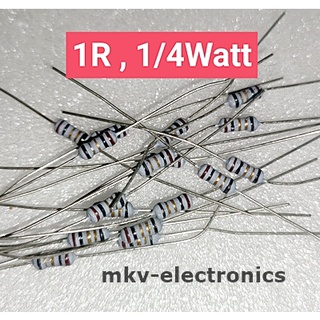 (25ตัว) 1R , 1R0 , 1โอห์ม  1/4Watt  Metal Oxide Film Resistor 5% (รหัสสินค้า M02089)