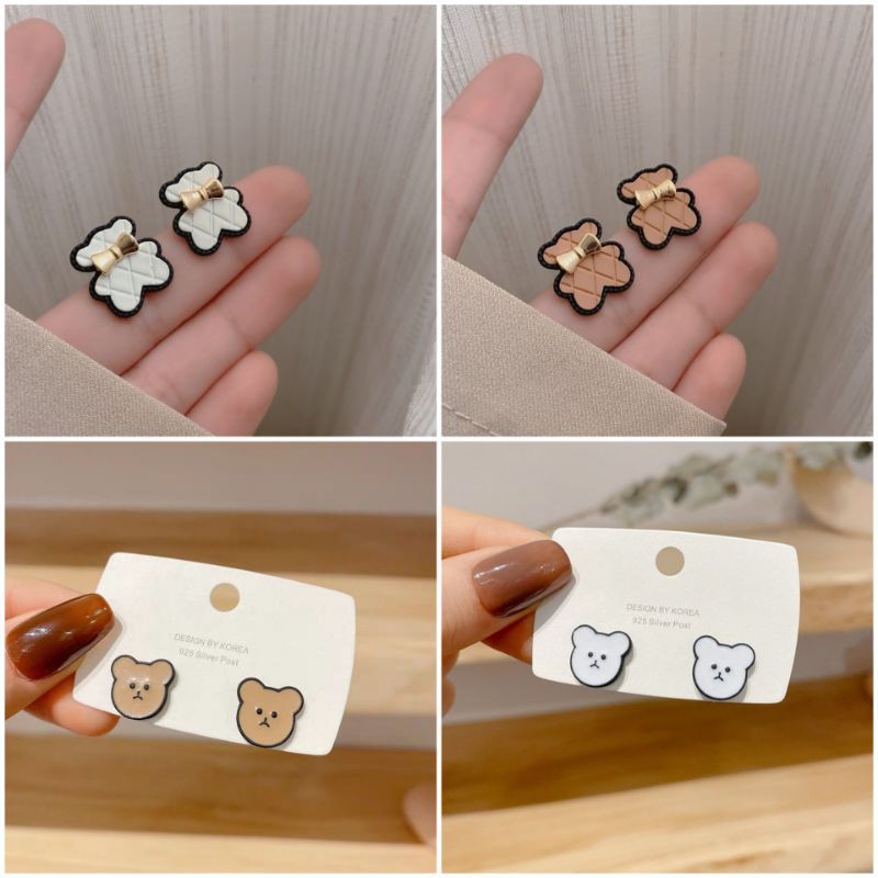 S925 Ins ต่างหูหมีน่ารักสไตล์เกาหลี E010
