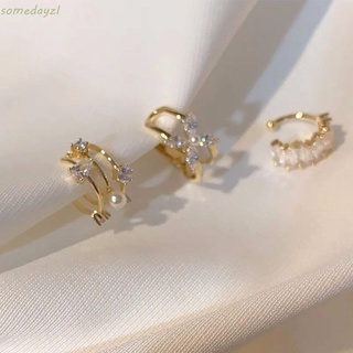 Somedayzl ต่างหูแบบหนีบ ประดับมุก ดาว เพชร เพทาย สีทอง ไม่มีรู สไตล์เกาหลี