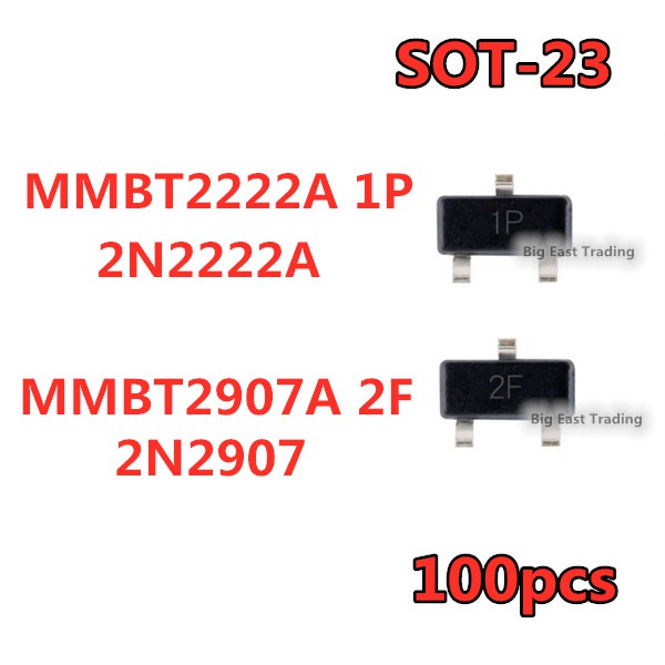 100pcs 2N2222A 1P SOT-23 2N2222 MMBT22A MMBT2907A 2N2907A 2F 2N2907 SOT23 SMD NPN ทรานซิสเตอร์ bette