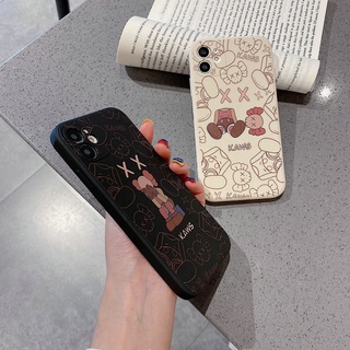 เคสโทรศัพท์มือถือ TPU นิ่ม ขอบตรง พิมพ์ลายหัวหมี สําหรับ iPhone 13 12 Mini 11 Pro X XR XS Max SE 2020 6 6S 7 8 Plus