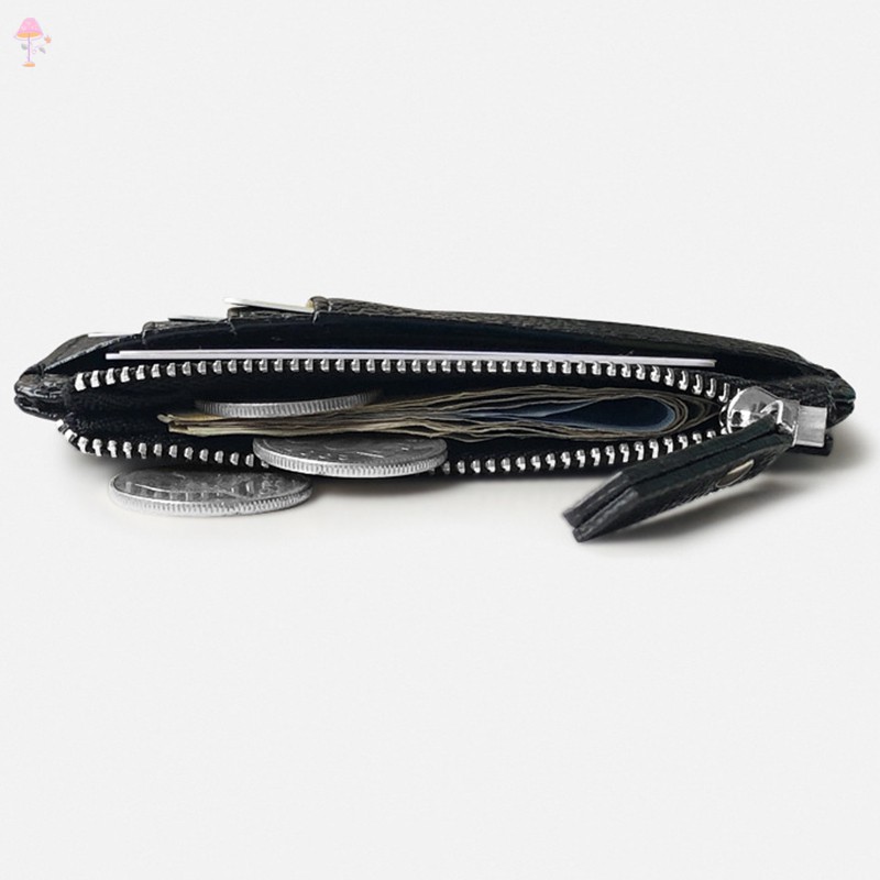 Lc กระเป๋าสตางค์ กระเป๋าใส่เหรียญ หนัง PU มีซิป ขนาดเล็ก สีพื้น สําหรับผู้ชาย