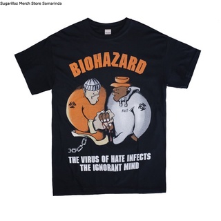 คอลูกเรือเสื้อยืดคอกลมเสื้อยืด พิมพ์ลายวง Biohazard THE VIRUS OF HATEผ้าฝ้ายแท้