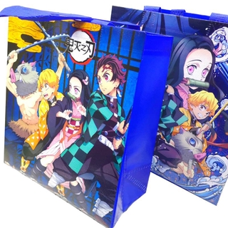 กระเป๋าช้อปปิ้งพับได้ Cute Anime Demon Slayer Kimetsu No Yaiba Kamado Tanjirou Nezuko Shopping Bag Graphic Tote Harajuku Shopper Bag Women plastic Shoulder Bag Female Ulzzang Funny Eco Large-capacity kids gift