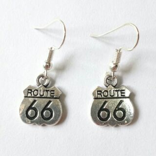 FS🔥💯🇹🇭 ต่างหูสีเงิน ROUTE 66 Harley Davidson Lady Rider Dangle Earings