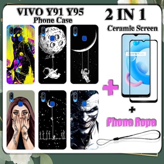 2 IN 1 เคสโทรศัพท์ VIVO Y91 Y95 พร้อมกระจกนิรภัยกันรอยหน้าจอเซรามิค แบบโค้ง ฟิล์มนิรภัยด้านนอก อวกาศ