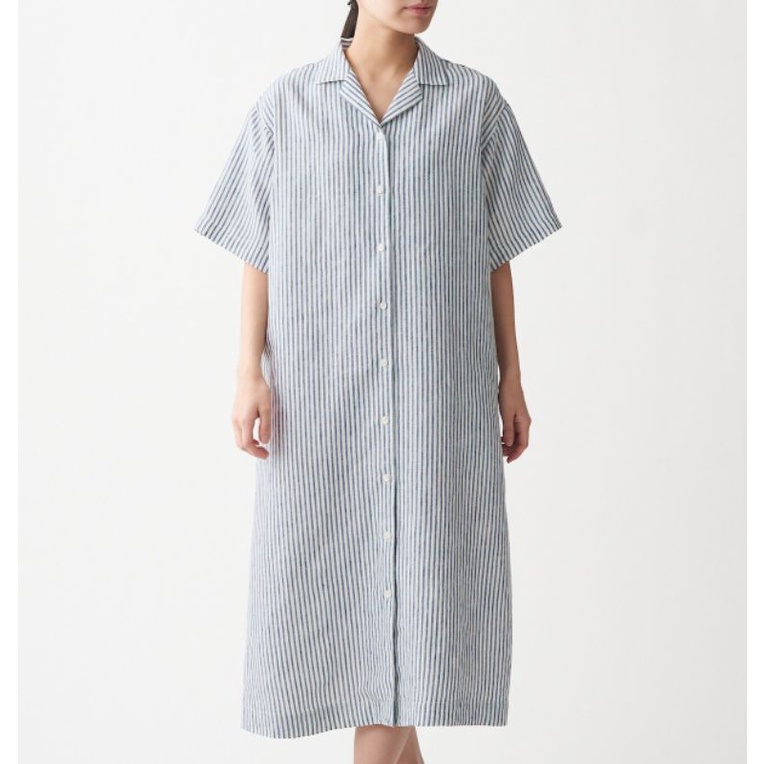 ชุดเดรสคอปก MUJI French Linen Open Collar Dress BCL08A1S
