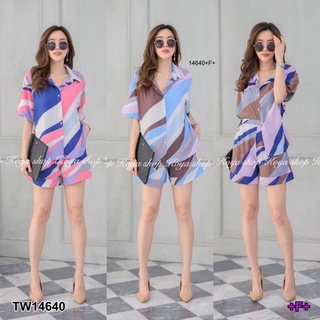 B14640 Set เสื้อเชิ้ตแขนสั้น+กางเกงขาสั้น ลายกราฟฟิก Set, short sleeve shirt + shorts, graphic pattern