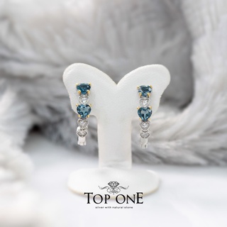 Top1Jewelry ต่างหูห่วงเงินแท้ พลอย London Blue Topaz