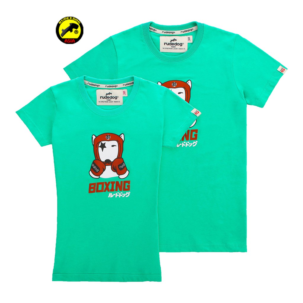 rudedog T-shirt เสื้อยืด รุ่น BOXING สีเขียว แฟชั่น คอกลม ลายสกรีน ผ้าฝ้าย cotton ฟอกนุ่ม ไซส์ S M L