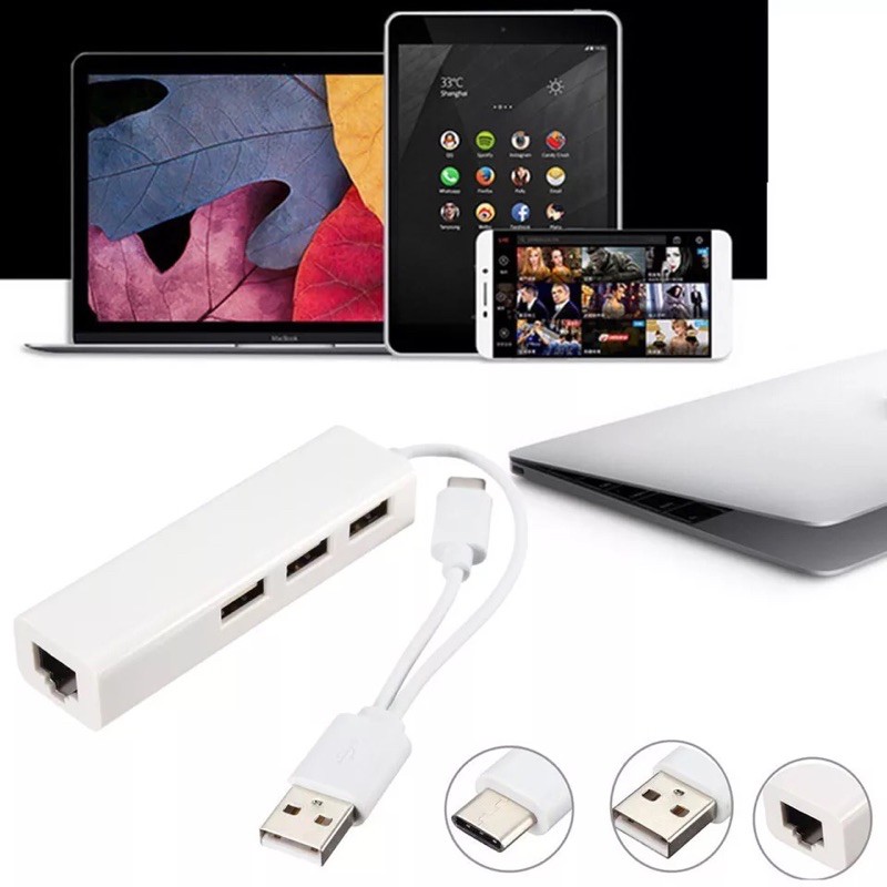 USB Ethernet การ์ดเครือข่าย LAN อะแดปเตอร์Typc C USB-C USB 2.0 HUB Ethernet RJ45 LAN RTL8152 สำหรับโ