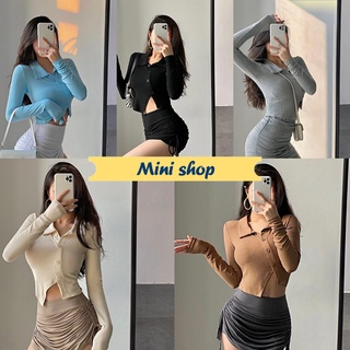 Mini shop🌸พร้อมส่ง🌸(6A71) เสื้อไหมพรมแขนยาว คอปก ดีเทลกระดุมเฉียงเก๋มาก