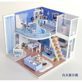 (มีไฟ+ที่ครอบ+เพลง) บ้าน DIY บ้านตุ๊กตา โมเดลบ้าน Mini Doll House บ้านโมเดล