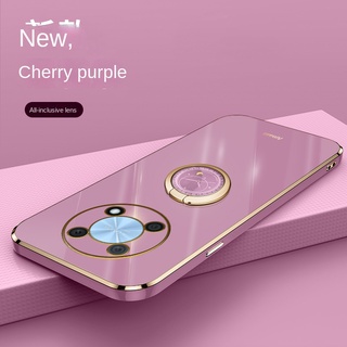 Huawei nova Y90 Y70 nova 9 SE 8i 8 หรูหรา ขอบสี่เหลี่ยม ชุบ ด้านหลัง TPU เคสนิ่ม พร้อมแหวนโลหะเคลือบเงา