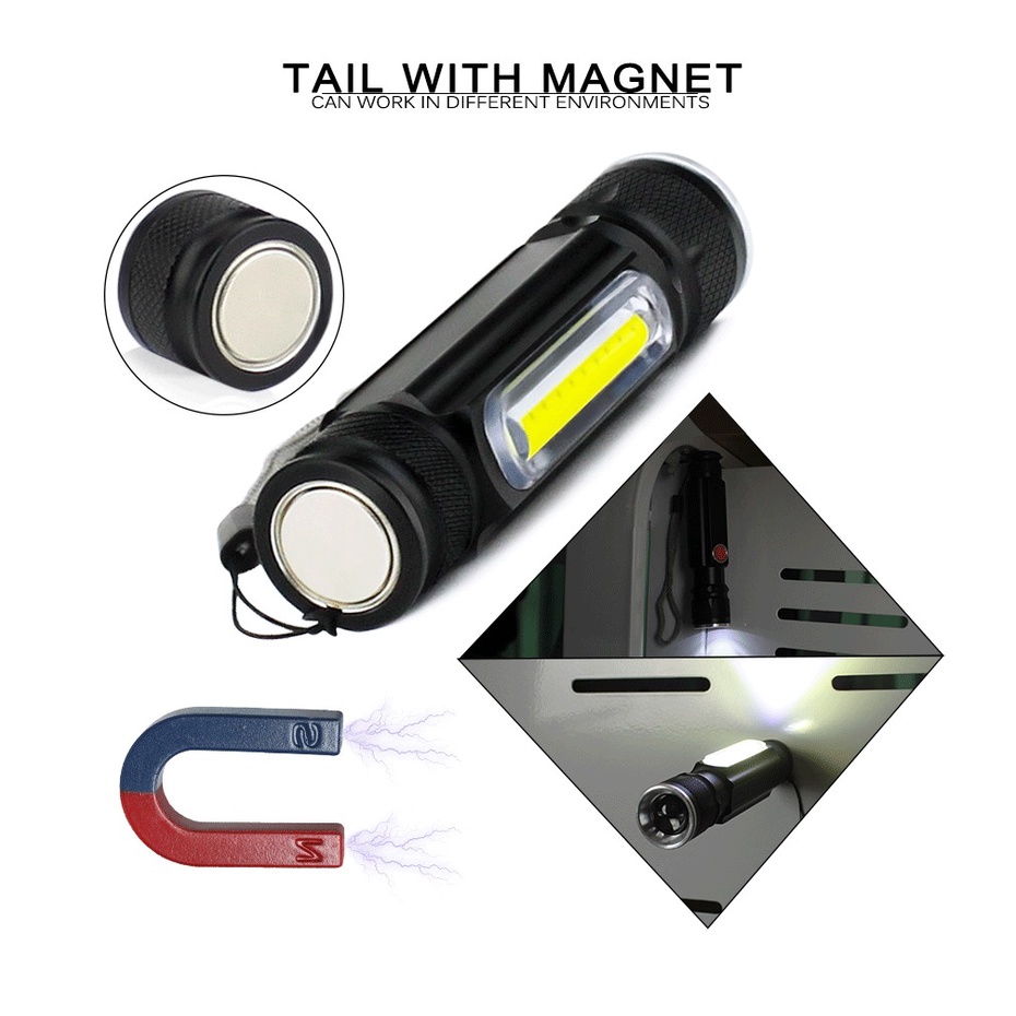 ไฟฉาย LED mini XM-L T6 + COB ซูมได้ มี 3 โหมด แบตเตอรี่ในตัว ชาร์จ USB (สีดำ) ราคา ถูกที่สุด ดีลบีเคเค แกลเลอรีภาพที่ 3