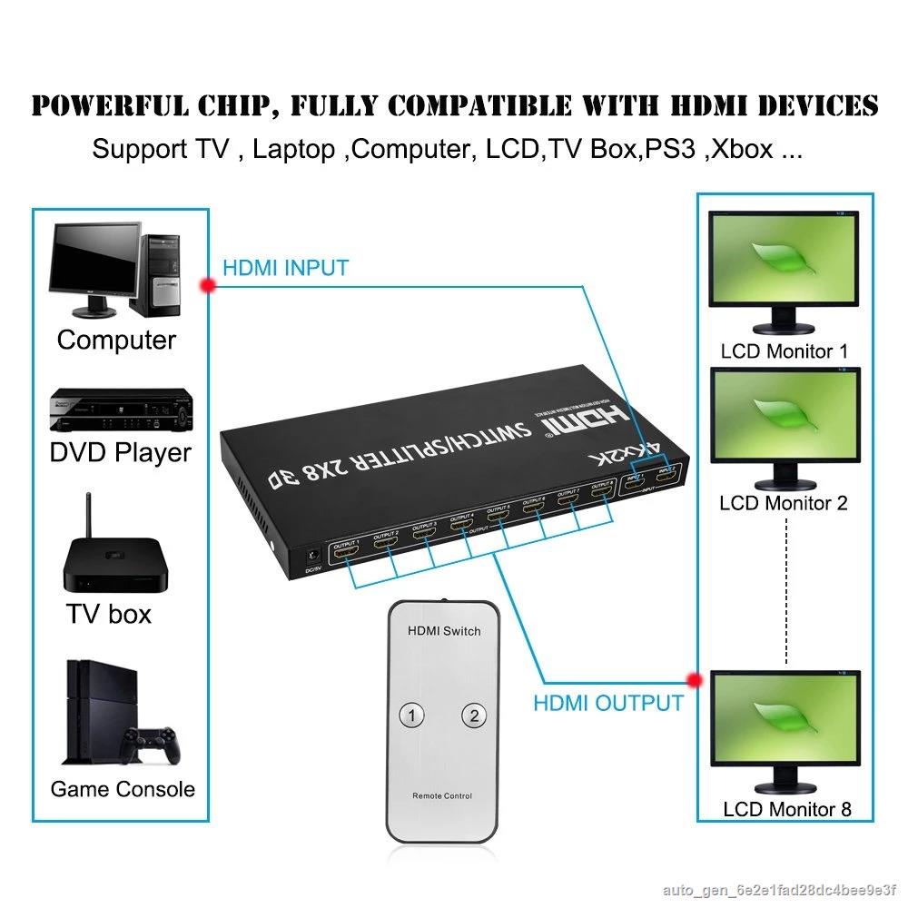 4k Hdmi Switch Splitter 2x8 Matrix Hdmi Speed Switch Splitter 2 In 8 Out Audio Video Switcher