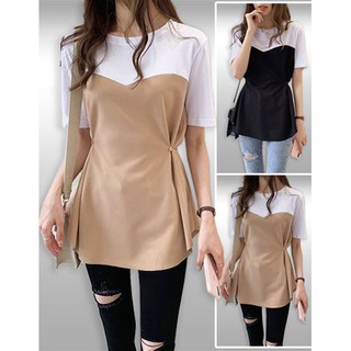 BB2185เสื้อคอกลมติดกระดุมช่วงเอว