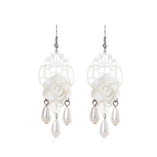 TANITTgems Vintage White Pearl French Lace Bridal Earrings#432