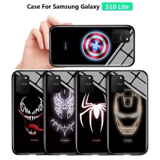 สำหรับ Samsung Galaxy S10 Lite M80S A91 Luminous Avengers Marvel Superhero Captain America Ironman กรณี เรืองแสงในที่มืด กระจกเทมเปอร์ฝาหลังเคส