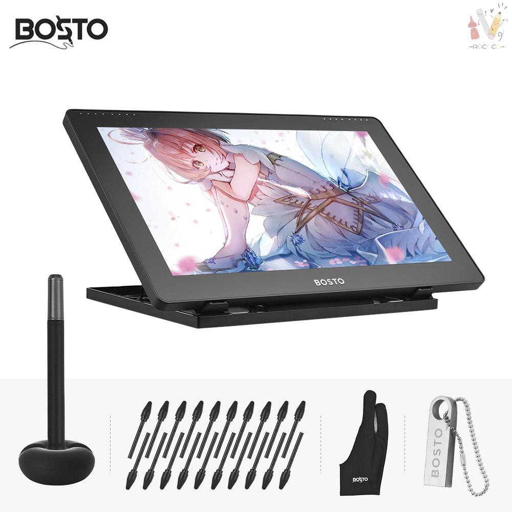 RCC BOSTO 16HD 15.6 Inch IPS Graphics Drawing Tablet Display Monitor 1920 * 1080 High Resolution 8192 Pressure Level with Rechargeable Stylus Pen/ 20pcs Pen Nips/ 16GB USB Disk/ Glove/ Cleaning Cloth/ Adjustable Stand