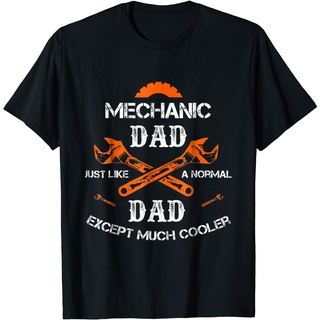 ผ้าฝ้ายแท้เสื้อยืดลําลอง ผ้าฝ้าย แขนสั้น พิมพ์ลาย Mechanic Dad สําหรับผู้ชายS-3XL