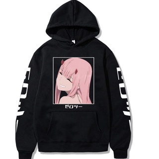 เสื้อกันหนาว มีฮู้ด ผ้าฝ้าย พิมพ์ลายโลโก้ Zero Two Darling In The Franxx สําหรับผู้ชาย