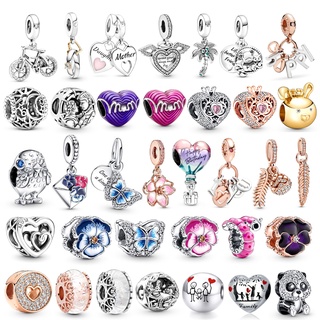 Dinglly ดอกไม้ผีเสื้อ MOM Love Undulate ลูกปัดเงินสีหัวใจ Fa…