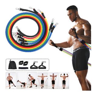 Multi function resistance band set ยางยืด ฟิตหุ่น 5 เส้น 5 ระดับ ยางยืดออกกำลังกาย ยางยึดฟิตเนส