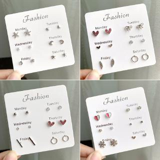 เครื่องประดับต่างหูมุกคริสตัลรูปดาวหัวใจเกล็ดหิมะ 6 คู่