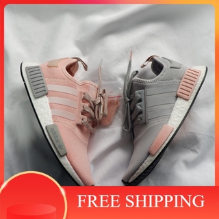 อาดิดาส NMD R1 W เถ้าเชอร์รี่สีชมพูวันวาเลนไทน์ จำกัด จำนวนของผู้หญิงรองเท้าวิ่ง BY3058 BY3059