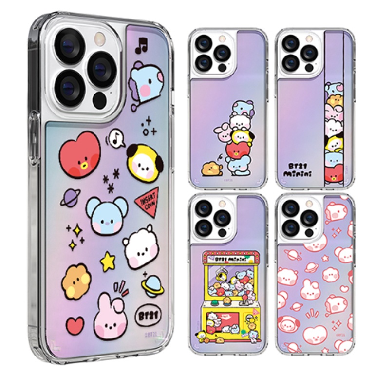 🇰🇷 【 Korean BT21 Phone Case Compatible for iPhone Galaxy 】 Holographic Image Transparent Clear Slim Fit Jelly Cute Case Made in Korea S22 Compatible for iPhone 13