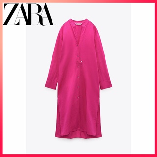 Zara ชุดเดรส ผ้าลินิน สีพื้น