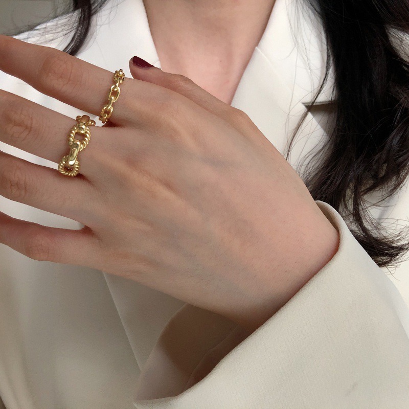 925 Sterling Silver-plated Simple Geometric Chain Ring Metal Knuckle Finger Stackable Rings