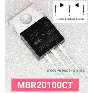 (1ตัว) MBR20100CT , DIODE 20A 100V TO-220AB หลังเหล็ก (รหัสสินค้า M02588)