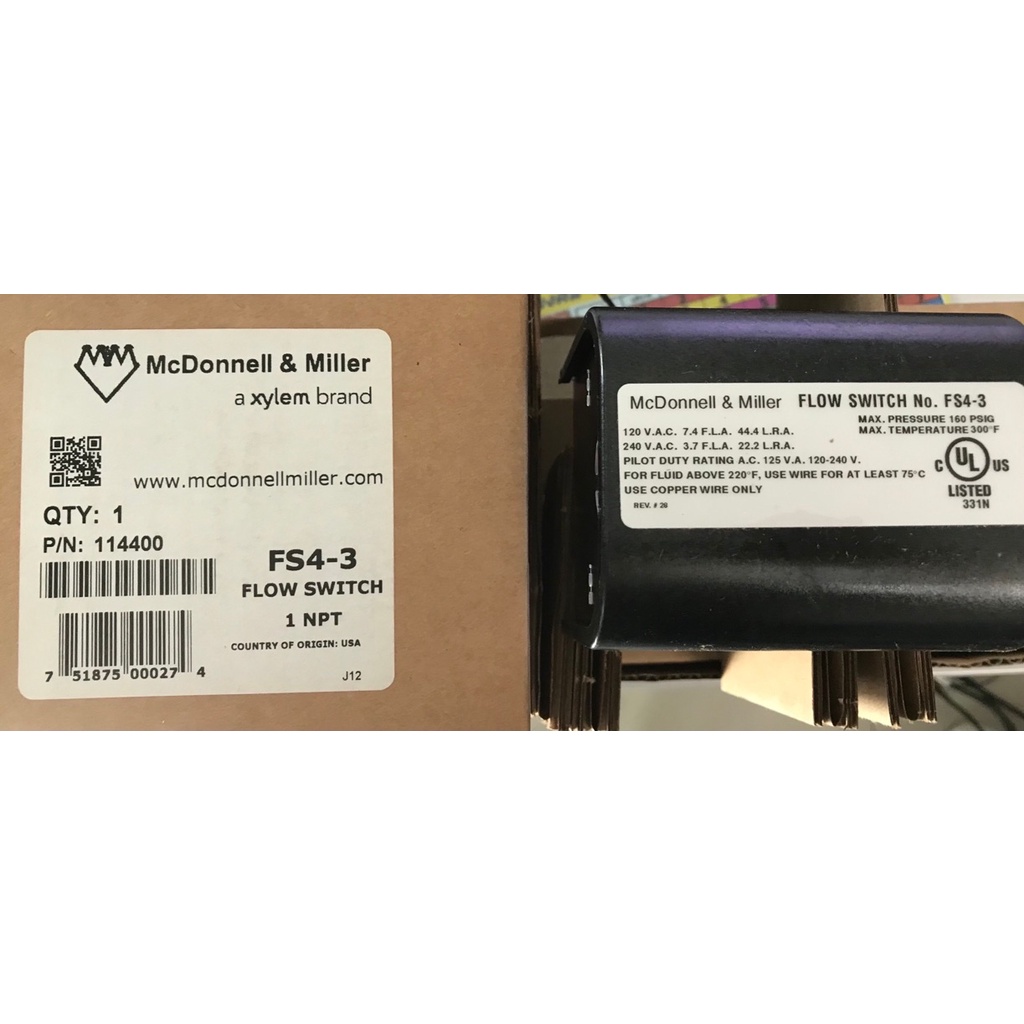FS4-3 FS4_3 McDonnell & Miller a Xylem Brand Liquid Flow Switch โฟลสวิทซ์ สวิทซ์ เช็คการไหล ของเหลว 