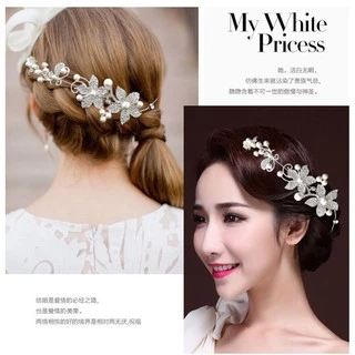 ที่คาดผมประดับคริสตัลรูปดอกไม้สีเงิน ทีคาดผมเจ้าสาวดอกไม้