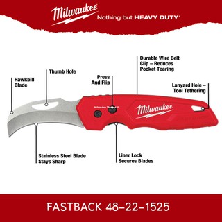 Milwaukee Fastback  48-22-1525 Press and Flip มีดพับ มิลวอกี้