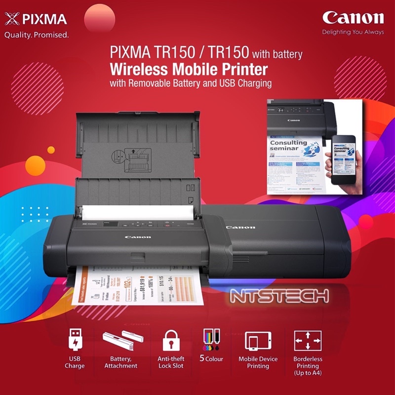 🛒✨Canon Pixma TR150 Wireless Portable Printer(WITH BATTERY BLACK) แท้ 100% ประกันศูนย์ Canon 1 ปี