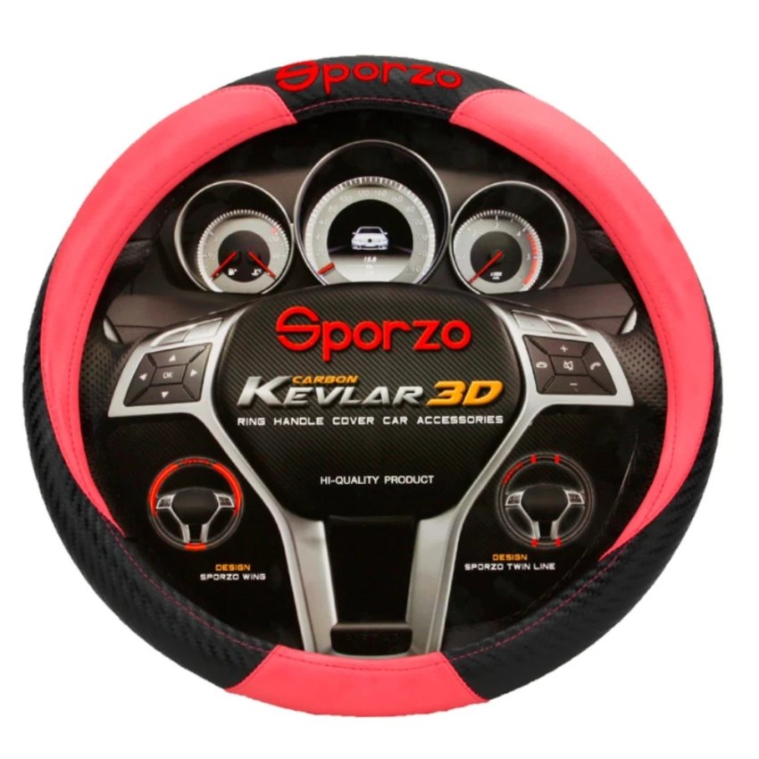 SPORZO หุ้มพวงมาลัย Kevlar 3D สำหรับรถเก๋ง รถกระบะ (สีชมพู)