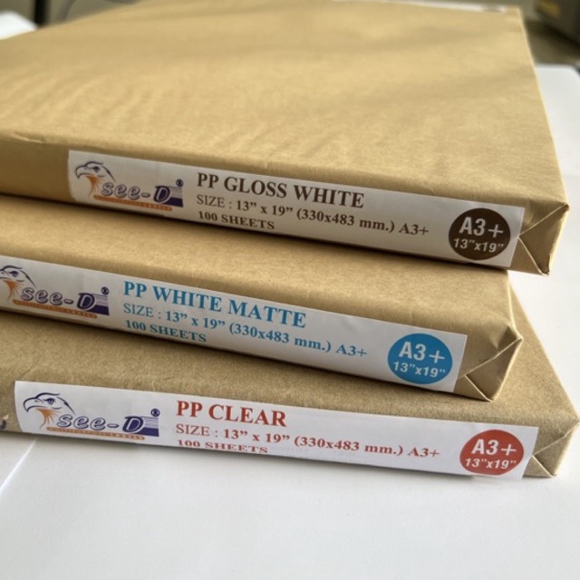 PP STICKERขนาด A3+(13"x19")สติ๊กเกอร์เนื้อพลาสติก PPสำหรับงานเครื่องพิมพ์เลเซอร์ดิจิตอล บรรจุ100แผ่น