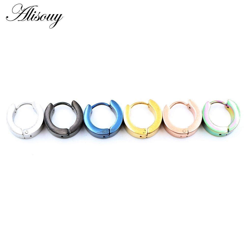 Alisouy ต่างหูห่วง สเตนเลส สีดํา กว้าง 5 มม. 6 มม. 7 มม. 9 มม. สไตล์พังก์ โกธิค เครื่องประดับ สําหรับผู้ชาย ผู้หญิง ทุกเพศ 2 ชิ้น