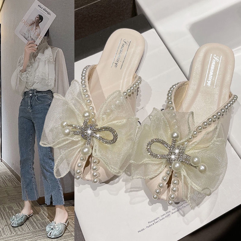 🔥รองเท้าแตะแฟชั่น ส้นสูงโบว์✨👍เกาหลีสไตล์ ทรงน่ารัก(สูง1.5cm)งานสวยมาก💕3สี size 35-40