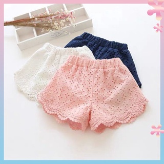 2022 summer new Korean style girls hollow-out lace cotton shorts middle and older children fashion hot pants beach pants all-match